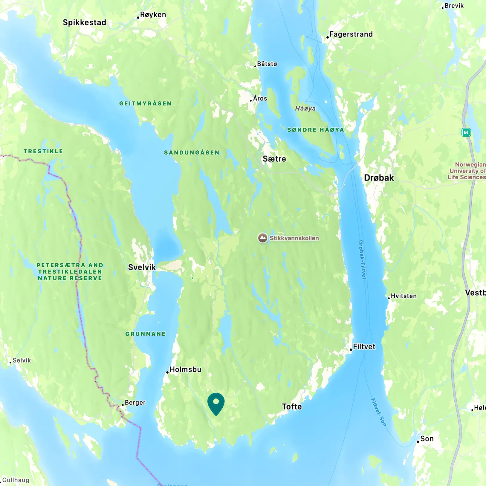 Kart over områdene vi dekker i Hurum, Røyken og Asker